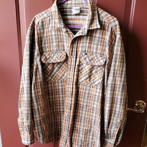 Carhartt Brown Plaid Casual Button Down Shirt - Picture 1 of 9